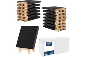 Zingarts Black Mini Canvases with Easel Set, Pack of 14,4” x 4” Inches Black Mini Canvas Boards and 18pcs 5" Mini Easel, Black Small Canvas,Art Supplies for Acrylic Pouring and Oil Painting