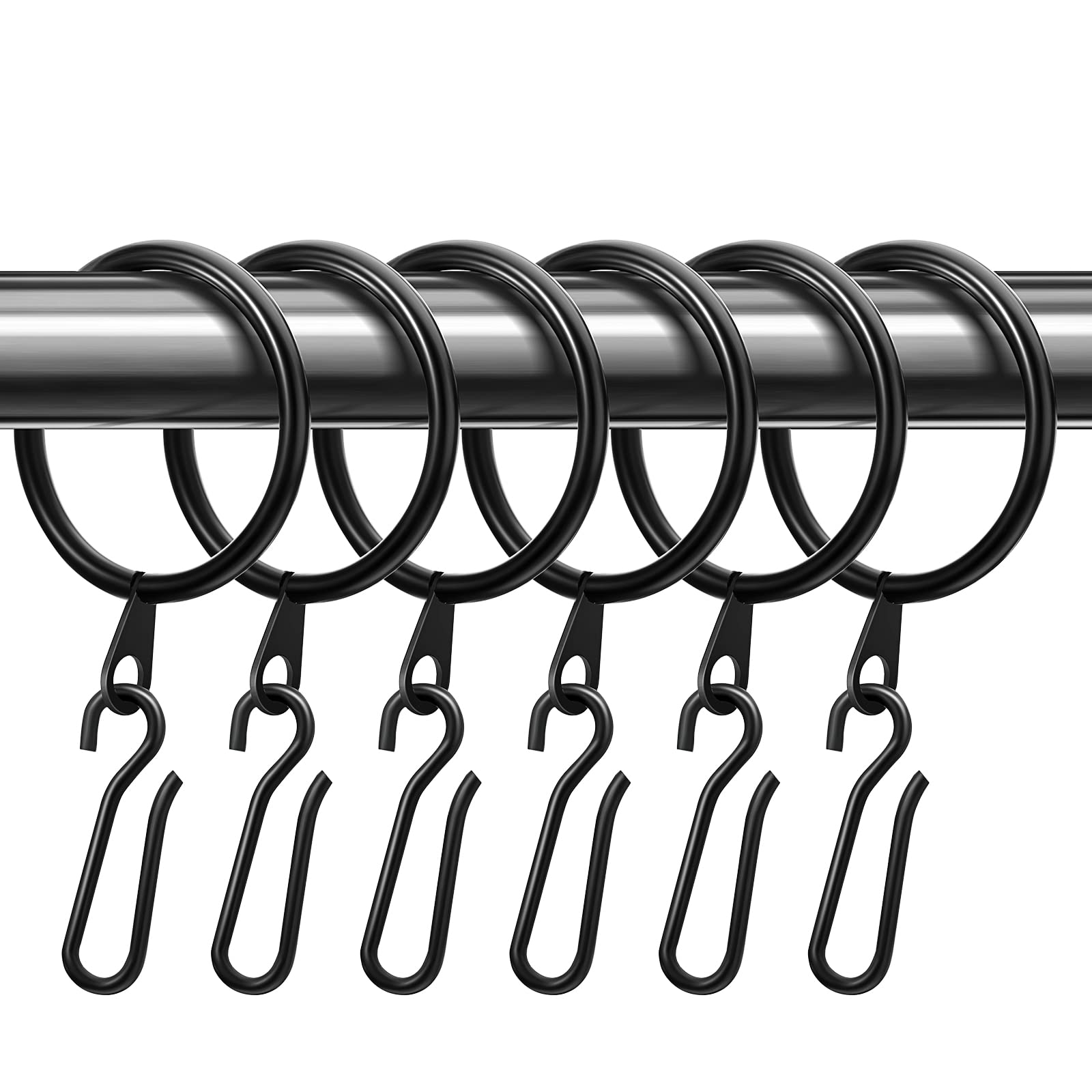 Photo 1 of Amyhill 60 Pieces 1.26 Inch Metal Drapery Curtain Rings Hanging Rings with 60 Pieces Metal Curtain Pin Hooks for Drapes Window Door Shower(42 mm,Black)