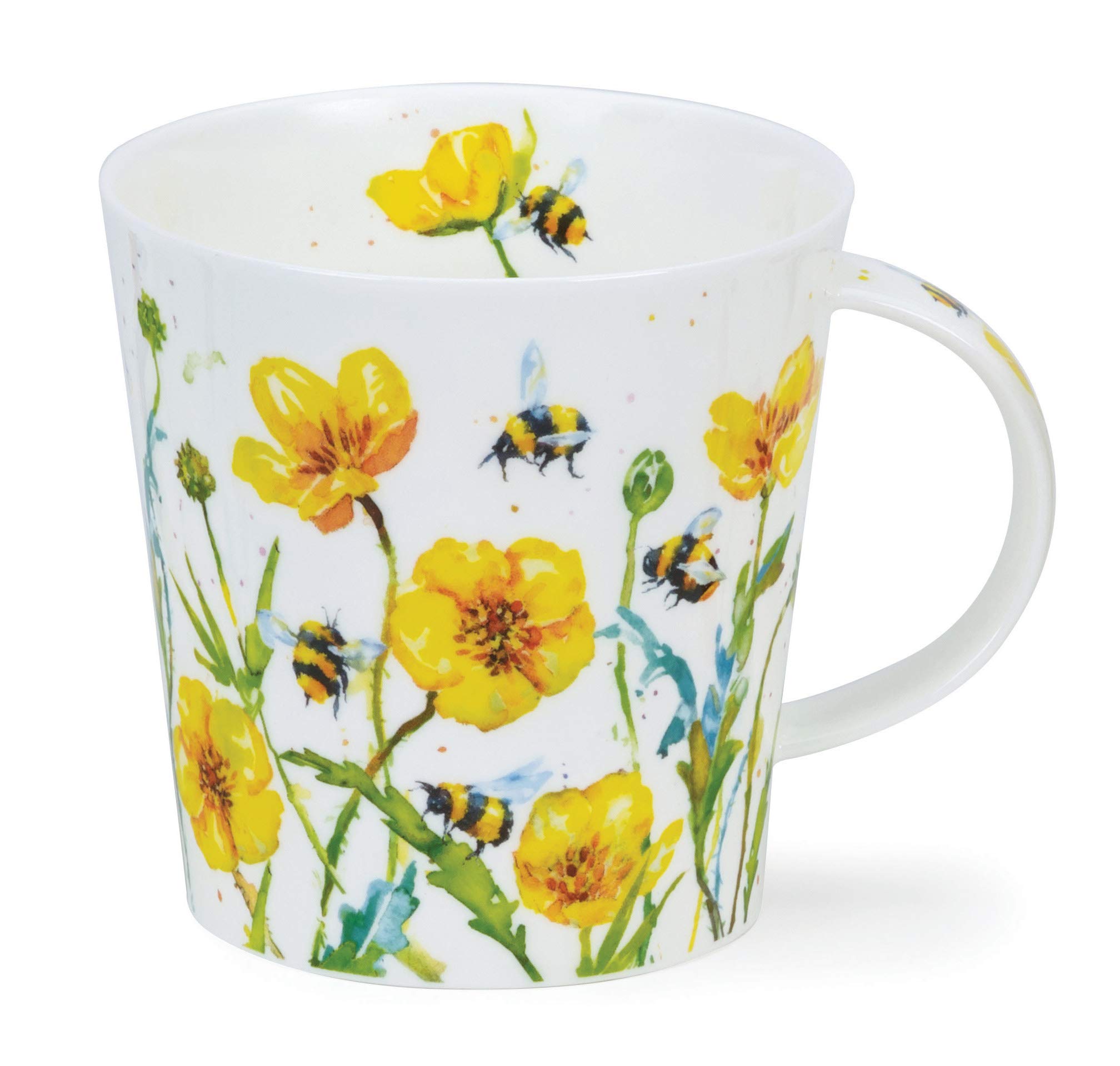 Dunoon Fine Bone China Mug Made in England Cairngorm Shape Busy Bees Pattern 480ml Dishwasher Safe (Buttercup)