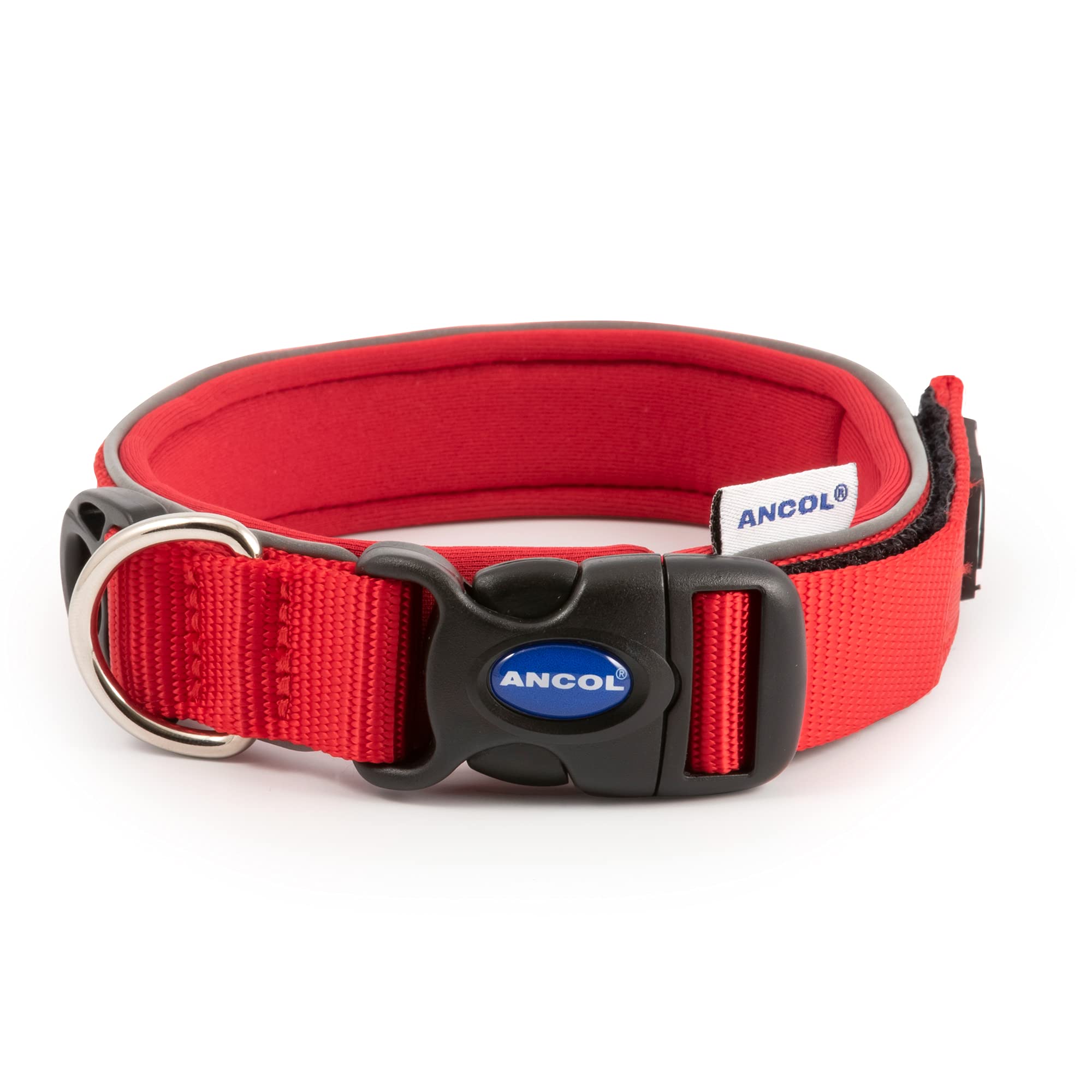 Ancol Extreme Ultra Padded Weatherproof Dog Collar - Red Heavy Duty Reflective Training Collar for Dogs and Puppies - Adjustable Comfort Fit for Neck Size 26-36cm - Size 2