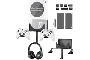 NYMUS Wall Mount Kit with Detachable 2 Controller Holder & 1 Headphone Hanger & Dust Plugs Net Kits, Metal Wall Mount Stand Compatible with Xbox Series S, Black