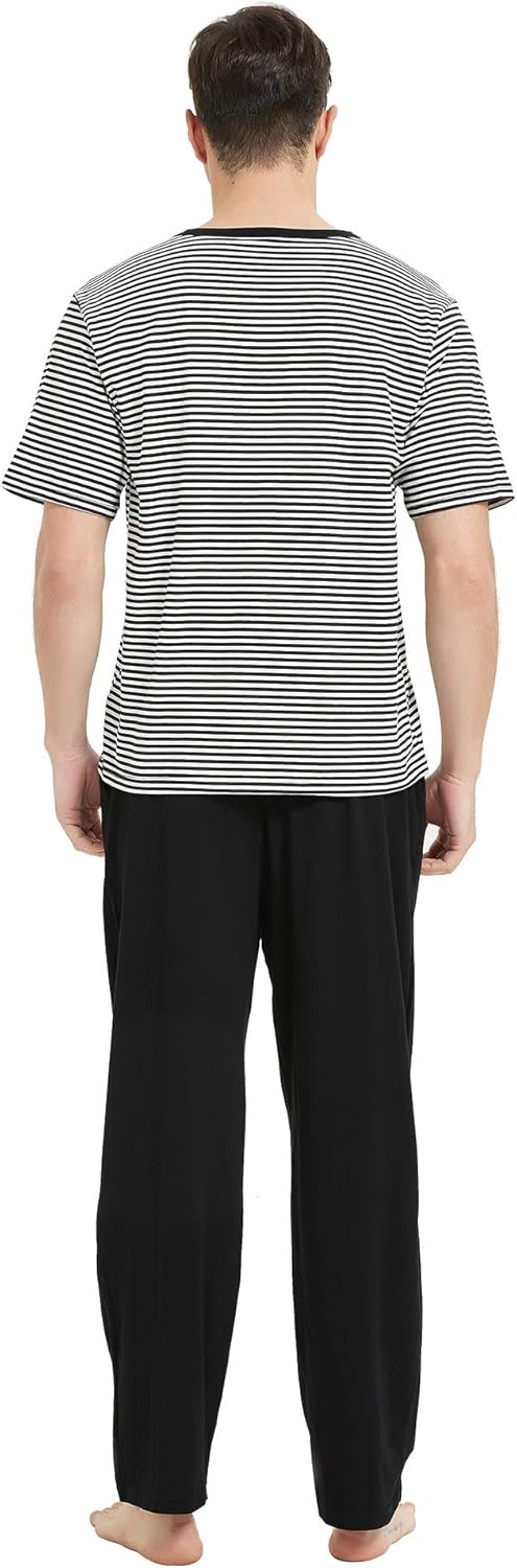 U2SKIIN Mens Cotton Pajama Set, Lightweight Short Sleeve Sleepwear Long Cotton Pajama Bottoms… at  Men’s Clothing store