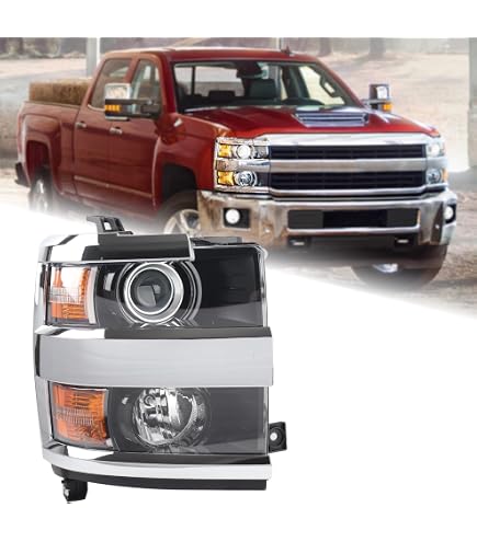 Halogen Projector Headlights Pair For 2015-2019 Chevy Silverado 2500HD & 3500HD – Chrome Housing