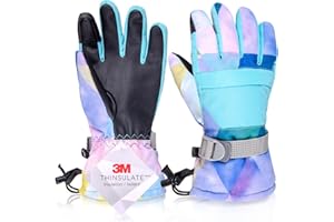 Azarxis Kids Ski Snowboard Snow Gloves, Children Winter Thermal Warm Cold Weather Gloves with Zipper Pocket for Boys, Girls