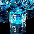 DND Galaxy Dice Set, Star Trails Core Sharp Edge Handmade Dice with Gift Box 7 PCS for Role Playing Dungeons and Dragons Ttrpg, RPG Polyhedral Resin Dice (BlackBlue)