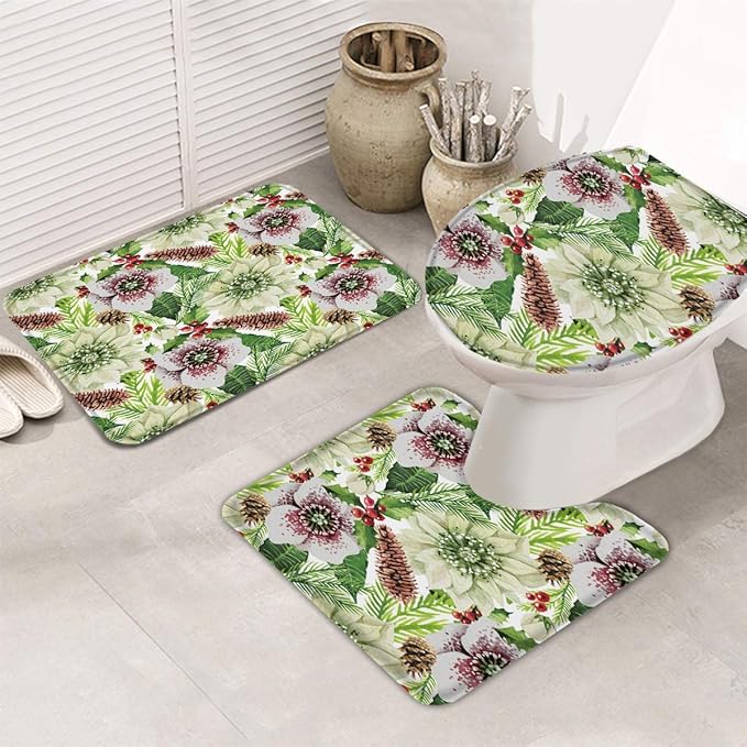 NETILGEN WC-Sitz Und Tank Bezug 2-teilig - Elastischer Staubschutz Mit Blumenmuster