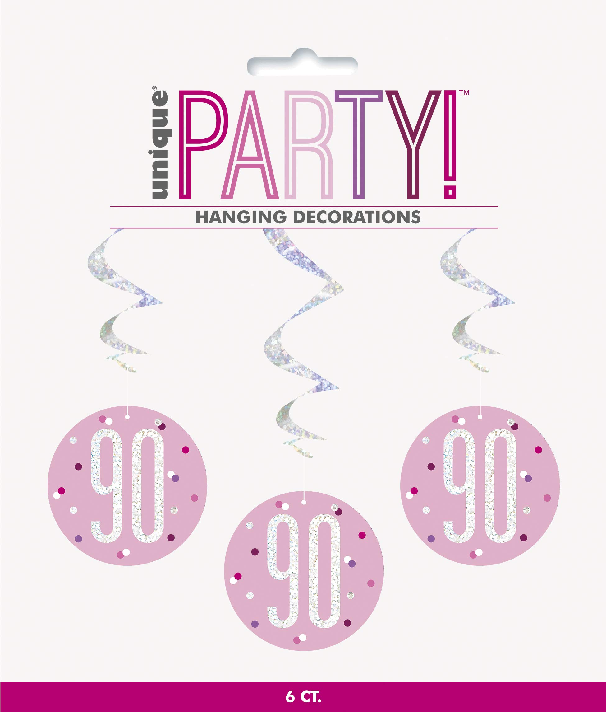 "90" Hanging Swirl Decorations - 32" | Pink And Silver | 6 Pcs.