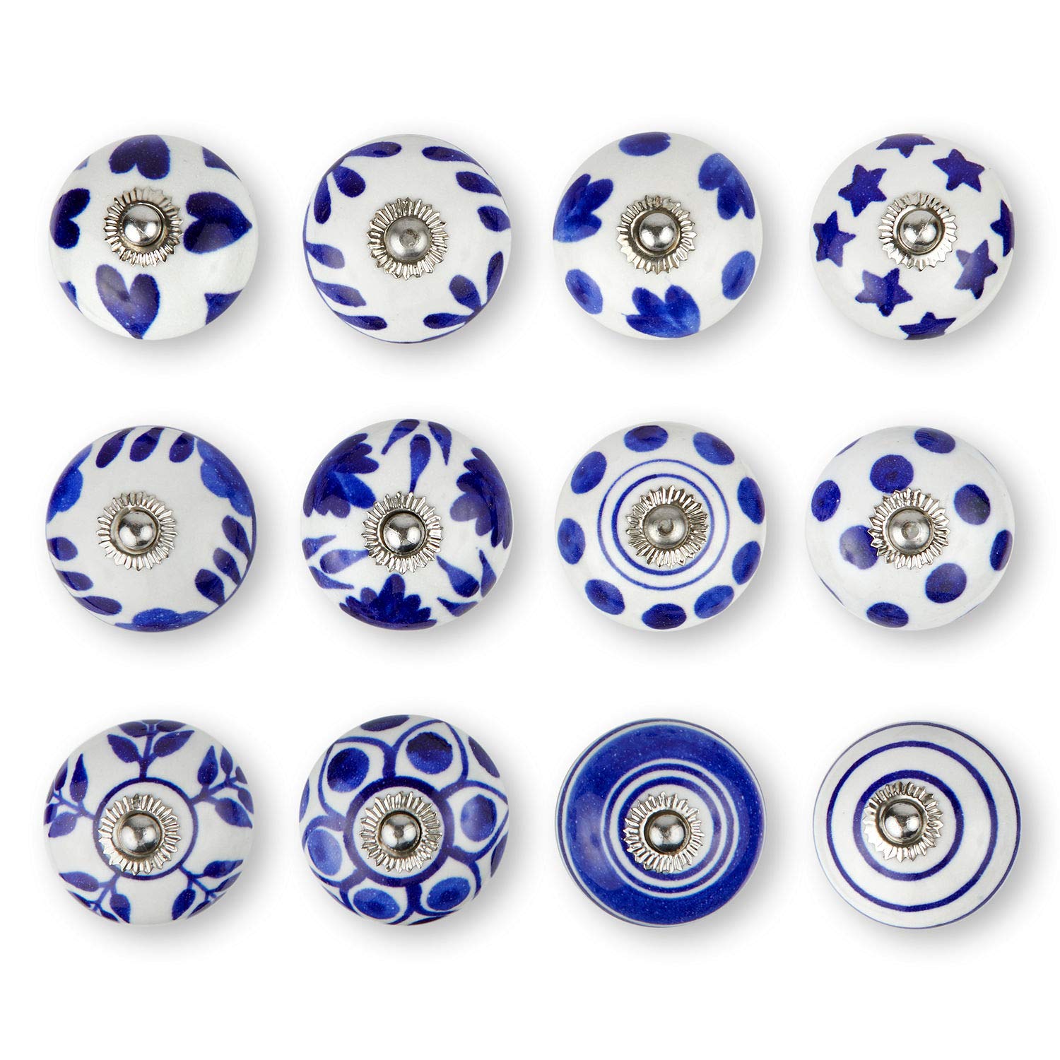 Photo 1 of KnobKnob Set of 12 Handmade Ceramic Knobs | 3 Colour Design Ceramic Cabinet Knobs | Drawer Pulls for Home, Kitchen, Bathroom or Office | Drawer Knobs Comes with Wrench, Screw Cap & Extra Screws (Blue)
