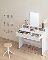 VASAGLE White Makeup Vanity Dressing Table with Large Mirror 2 Drawers 3 view 3