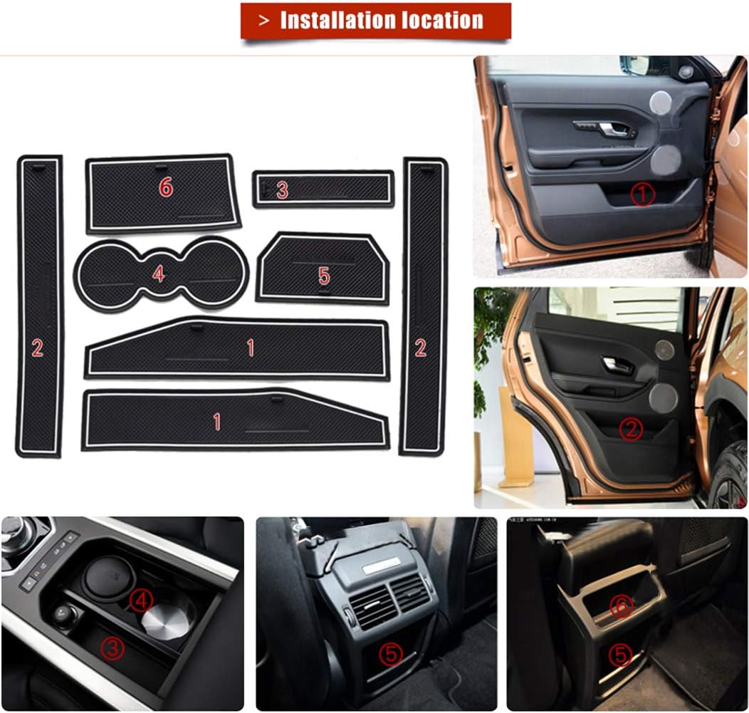 SureMart Cup Holder Liner Custom Fit for Land Rover Evoque 12-15 Door Slot Pad Center Console Mats Interior Accessories Anti-Dust Anti-Slip (8Pcs) White