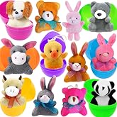 SNMEIKUN 12 Pcs Prefilled Easter Eggs with Plush Animals Toys Inside, Filled Easter Eggs for Easter Egg Hunt, Easter Basket Stuffers Fillers, Easter Classroom Prize Supplies