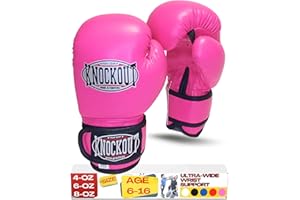 ULTIMATE KNOCKOUT Kids Boxing Gloves - Youth Training Gloves for Kickboxing, MMA - Beginner to Pro Level Heavy Bag Gloves - Home Gym Training & Sparring with Ultra Wide Wrist Support
