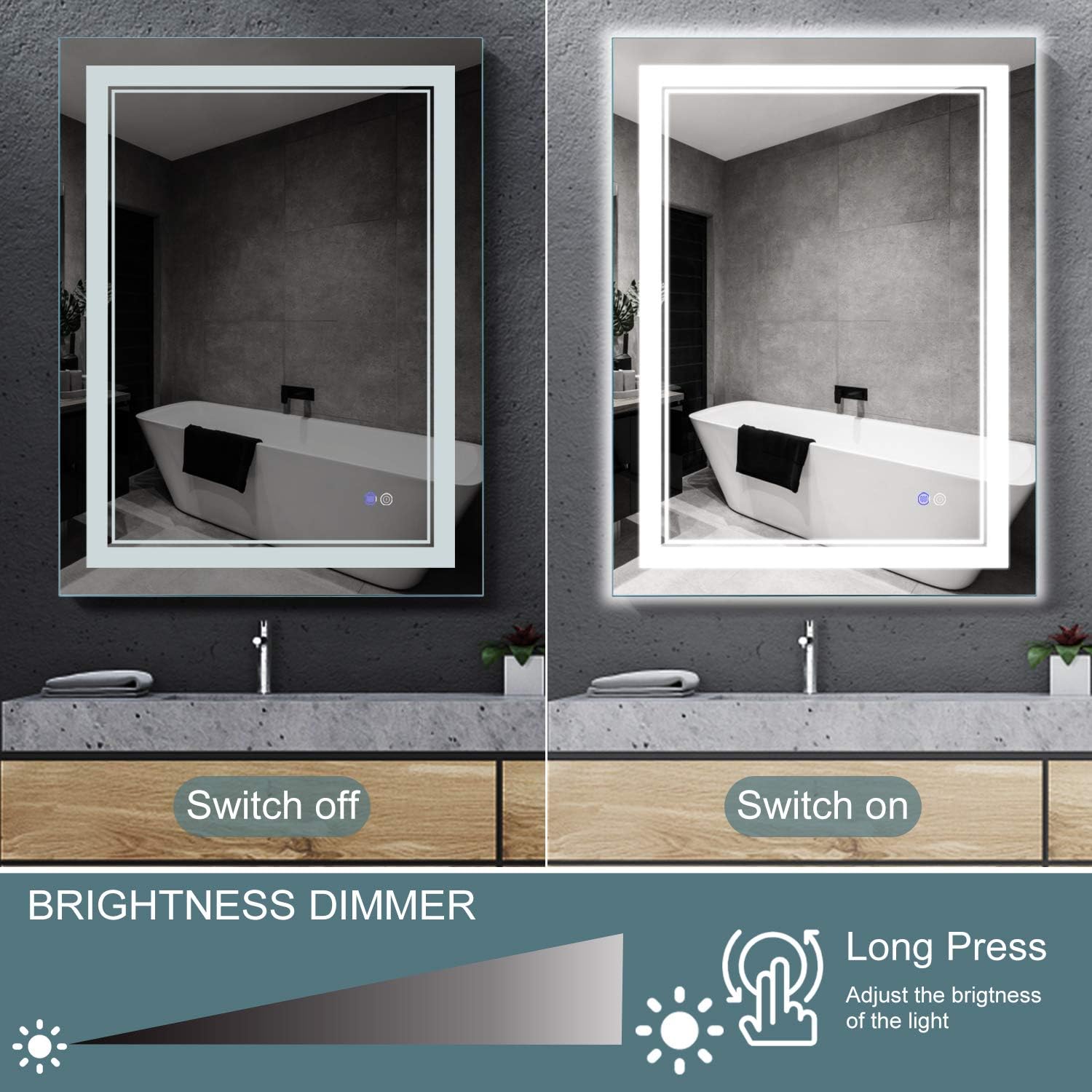 MAISTECH Bathroom Mirror with LED Lights Dimmable Anti-Fog Backlit Wall Mounted Makeup Vanity Mirror with Lights Horizontal/Vertical (32 x 24): Furniture & Decor