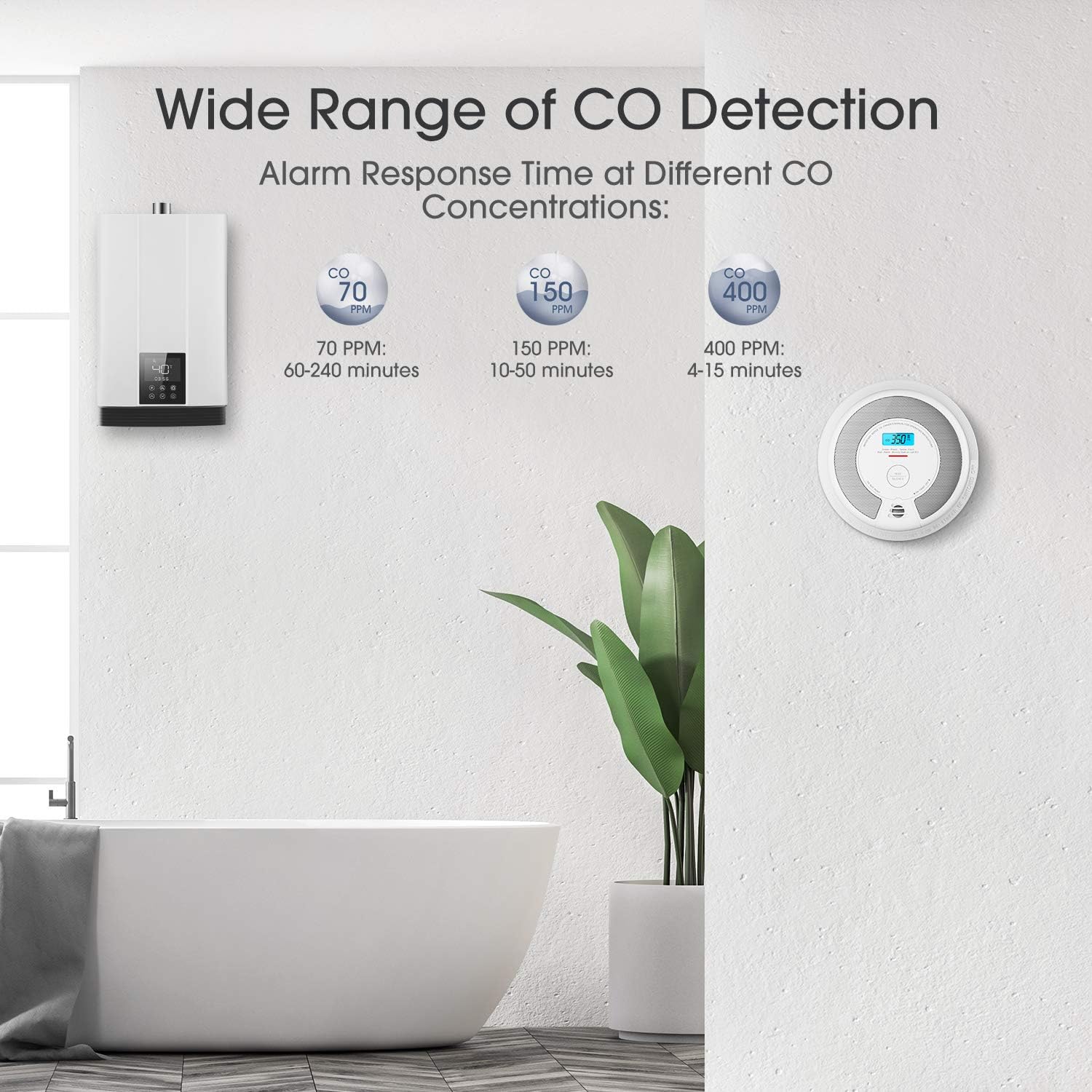 X-Sense CD07 Carbon Monoxide Detector Alarm, 10-Year Battery (Not Hardwired) CO Alarm Detector with LCD Display, Compliant with UL 2034 Standard, Auto-Check & Silence Button - - 
