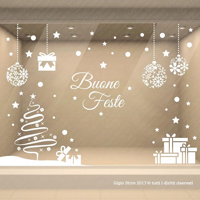 Decorazioni Vetrine Natalizie Particolari.Vetrofanie Natalizie Vetrina Natale Decorazione Vetrine Negozi Adesivi Stelle Fiocchi Di Neve Pacchi Regalo Scritte Buone Feste C Gigio Store Amazon It Casa E Cucina