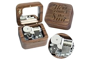Sinzyo Here Comes The Sun Walnut Music Box Vintage Wood Carved Wind Up Musical Box Gift For Christmas,Birthday,Valentine's Day
