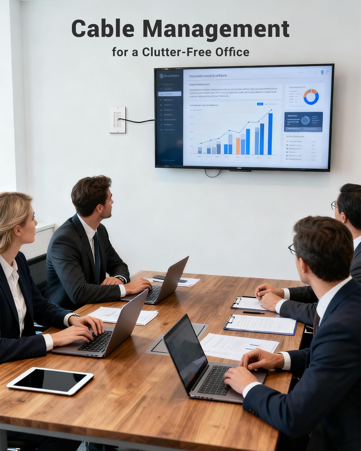 VCE Brush Wall Plate with Mounting Bracket 3-Pack, Cable Pass Through Insert Single Gang Wall Cover for Low Voltage Cables, Cord Hider for Wall Mount TV, Home Theater System, White