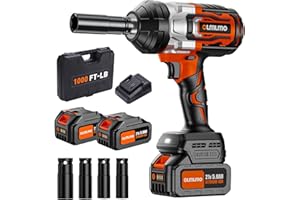 olmlmo Cordless Impact Wrench 1/2 Inch,Brushless Max 1000Ft-lbs High Torque Impact Gun Wrench, 2 x 5000mAh Batteries,3 Variable Speed Trigger,Fast Charger, 4 Sockets,Tool Box