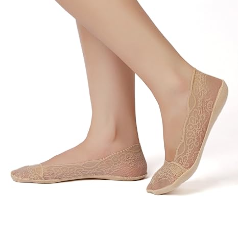 JARSEEN Damen Füßlinge Spitze Unsichtbare Ballerina Socken mit Rutschfest Silikon(4Paar ein Pack)