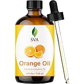 SVA Orange Essential Oil, Glass Bottle with Dropper, 4 Fl Oz (118 ml) | Orange Oil for Diffuser, Humidifier, Home Fragrance, Cleaning Blends, Soap Making, Candle Making, Spray &amp; DIY Projects