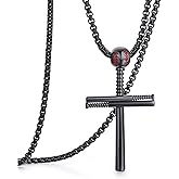 Rehoboth Baseball Bat Cross Pendant Necklace for Men Women With 24" Stainless Steel Chain Black Gold Silver