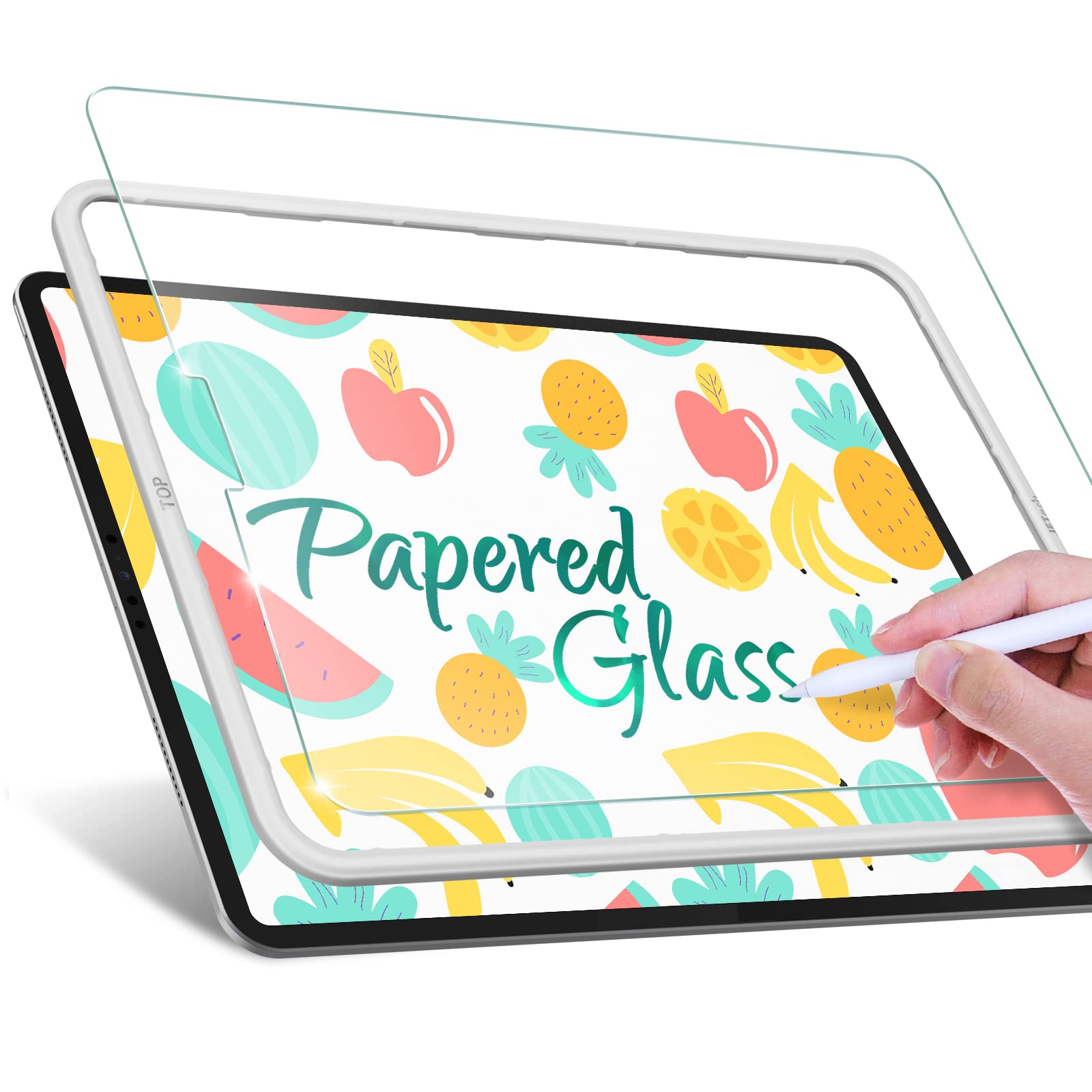 JETech Papered Glass Screen Protector for iPad Pro 12.9-Inch 2022/2021/2020/2018 (6th/5th/4th/3rd Gen) with Easy Installation Frame, Tempered Glass with Paper-Matte Finish Anti-Glare, 1-Pack