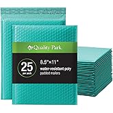 Quality Park Bubble Mailers, 8.25 x 11 Shipping Envelopes, Water Resistant Teal Poly Padded Envelopes, Redi-Strip Peel Off Cl
