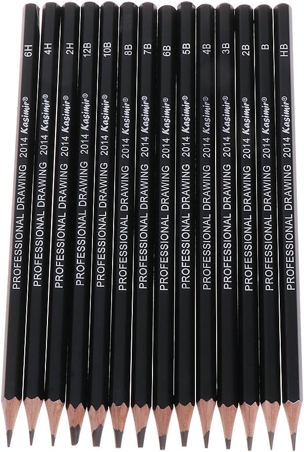 Huilier 14 Pcs Sketch Art Drawing Pencil 12B 10B 8B 7B 6B 5B 4B 3B 2B 1B HB 2H 4H 6H