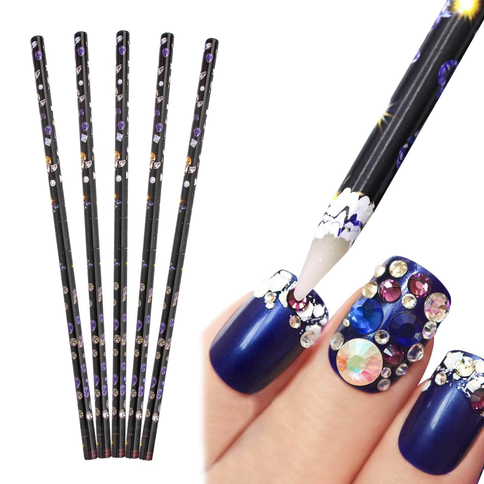 AWAVM 5PCS Nail Rhinestone Pickers, Wax Pencils for Manicure, DIY Hand Nail Care Stick Wax Pens for Dimond for Nail