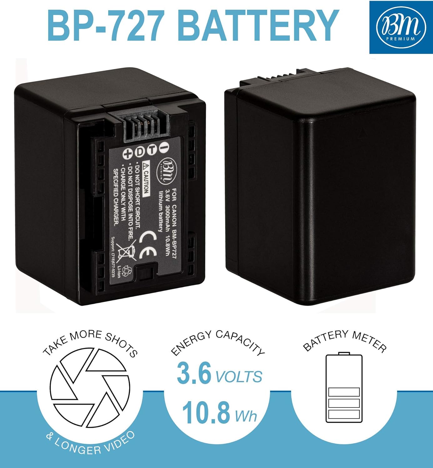 BM Premium BP-727 Battery for Canon Vixia HF R80, HF R82, HF R800, HFR70, HFR72, HFR700, HFM50, HFM52, HFM500, HFR30, HFR32, HFR300, HFR40, HFR42, HFR400, HFR50, HFR52, HFR500, HFR60, HFR62, HFR600: Home Audio & Theater