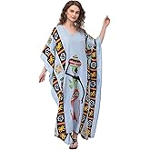 Oussum Plus Size Kaftan Dresses for Women, Polyester Summer Caftan Cover Up Maxi Beach Dress, 1X–3X