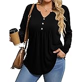 IN'VOLAND Womens Plus Size Long Sleeve Shirts Fall Tunic Top V-neck T-Shirt Button Up Dressy Casual Blouse 1X-5X