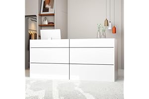 ROMSHINE Reception Desk with Counter, Modern Front Desk Reception Room Table, 86.6 inch Checkout Counter Table for Lobbies, Salons, Retail, White with Black Stripe Decor