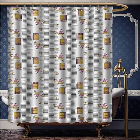 Amazon 幾何学模様 バスルーム装飾シャワーカーテン 幾何学模様 抽象アートスタイル モダンカラフルモザイク正方形パターン フック付き マルチカラー W63 X L72 Inch シャワーカーテン ホーム キッチン オンライン通販