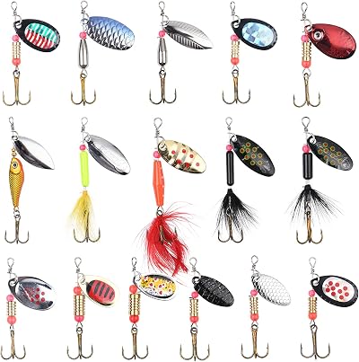 Vicloon 16 Pcs Fishing Lures Set Spinners Spoons Jig Hooks Kit