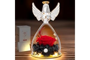 GMAOPHY Mothers Day Rose Gifts for Mom from Daughter, Preserved Real Red Rose in Glass Angel Figurines with LED Light Gifts for Women Grandma Mom Wife, Mother's Day Flower Gift Ideas, Birthday Gifts for Her