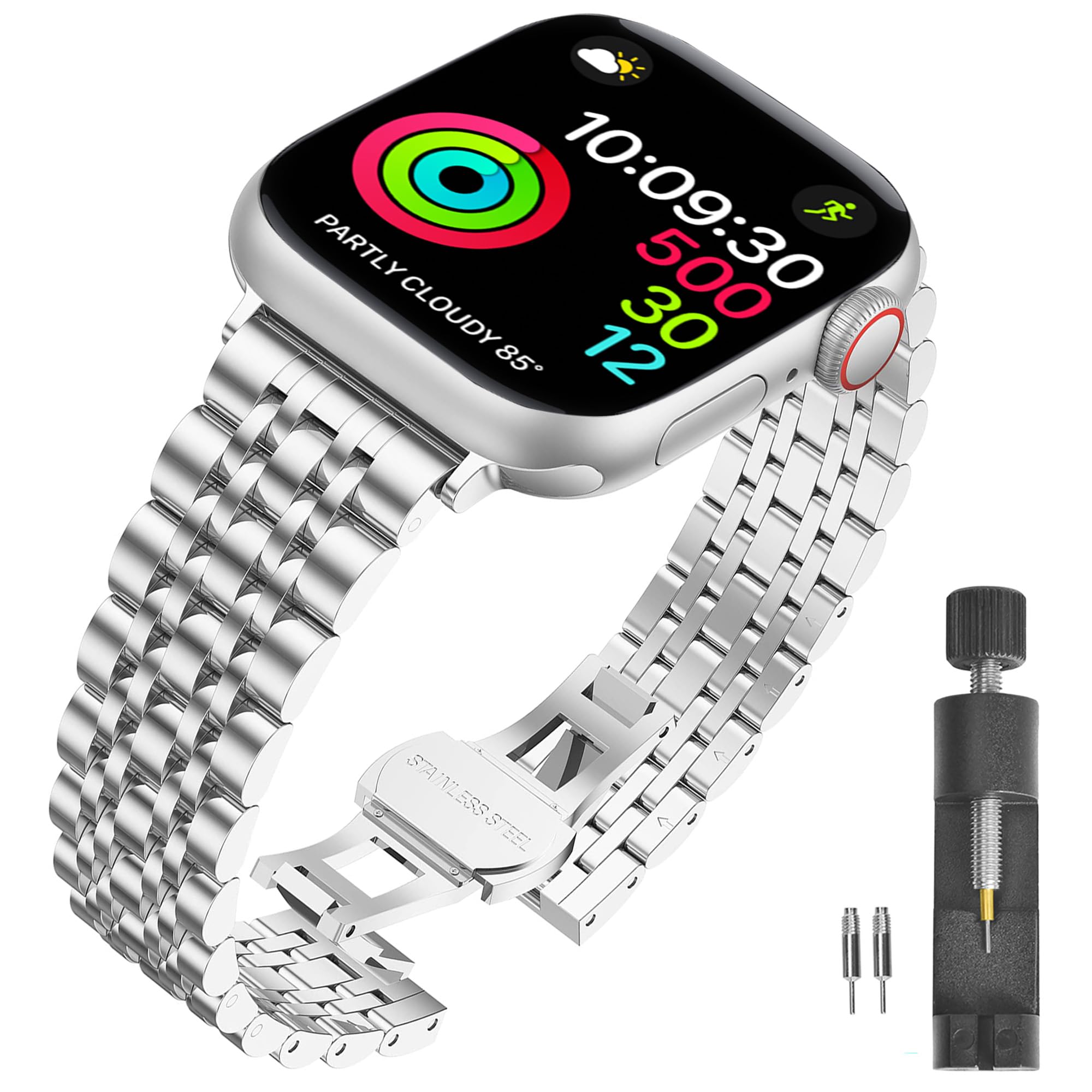 Photo 1 of AmzAokay Stainless Steel Band Compatible with Apple Watch Ultra 2/Ultra/Series 10–1 & SE/SE2, Adjustable Metal Strap for 38mm 40mm 41mm 42mm 44mm 45mm 49mm iWatch