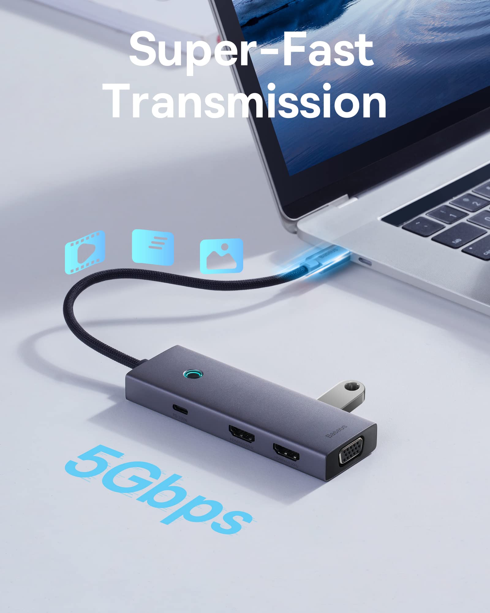 Docking Station Dual Monitor, Baseus 7 in 1 Laptop Docking Station 3 Monitors, USB C HUB with 4K HDMI, VGA, 100W PD, 3 USB for iPhone 15/MacBook/Dell/HP