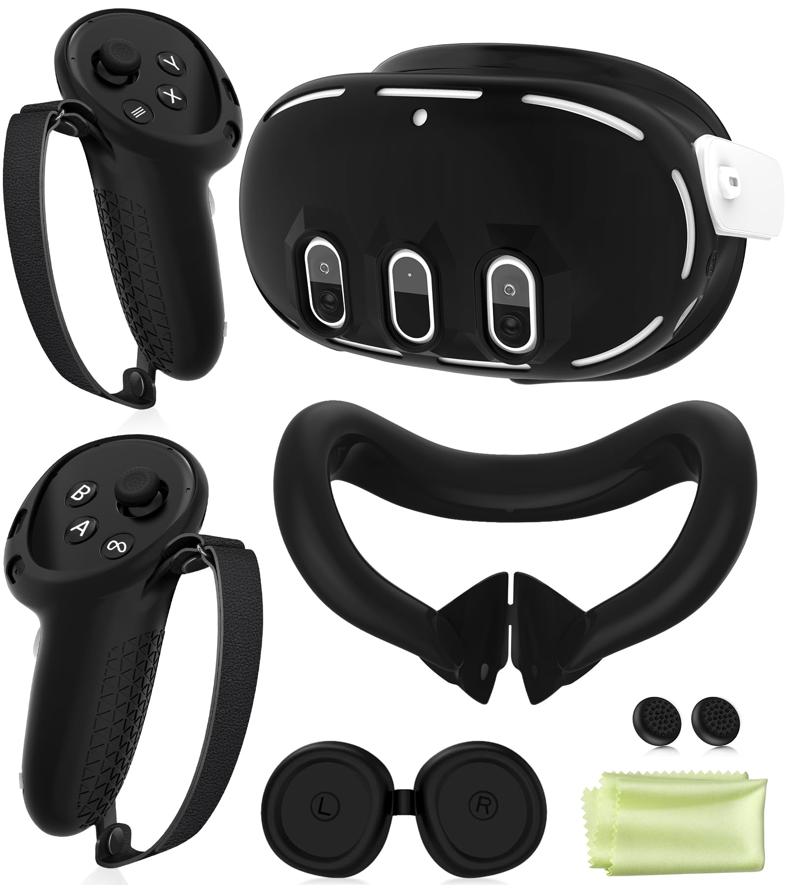 Silicone Cover Set Compatible with Meta Oculus/Quest 3, VR Accessories Protective Cover Includes Controller Grips, Front Shell Headset Cover and Face Cover, Not Fit Quest 3S (Black)