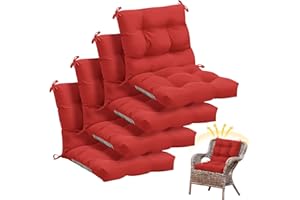 Marsui 4 Pcs Outdoor Indoor High Back Chair Cushions Patio Furniture Tufted Pillow with Ties All Weather Replacement Outdoor Rocking Chair Cushions, 42 x 21 Inches (Red)