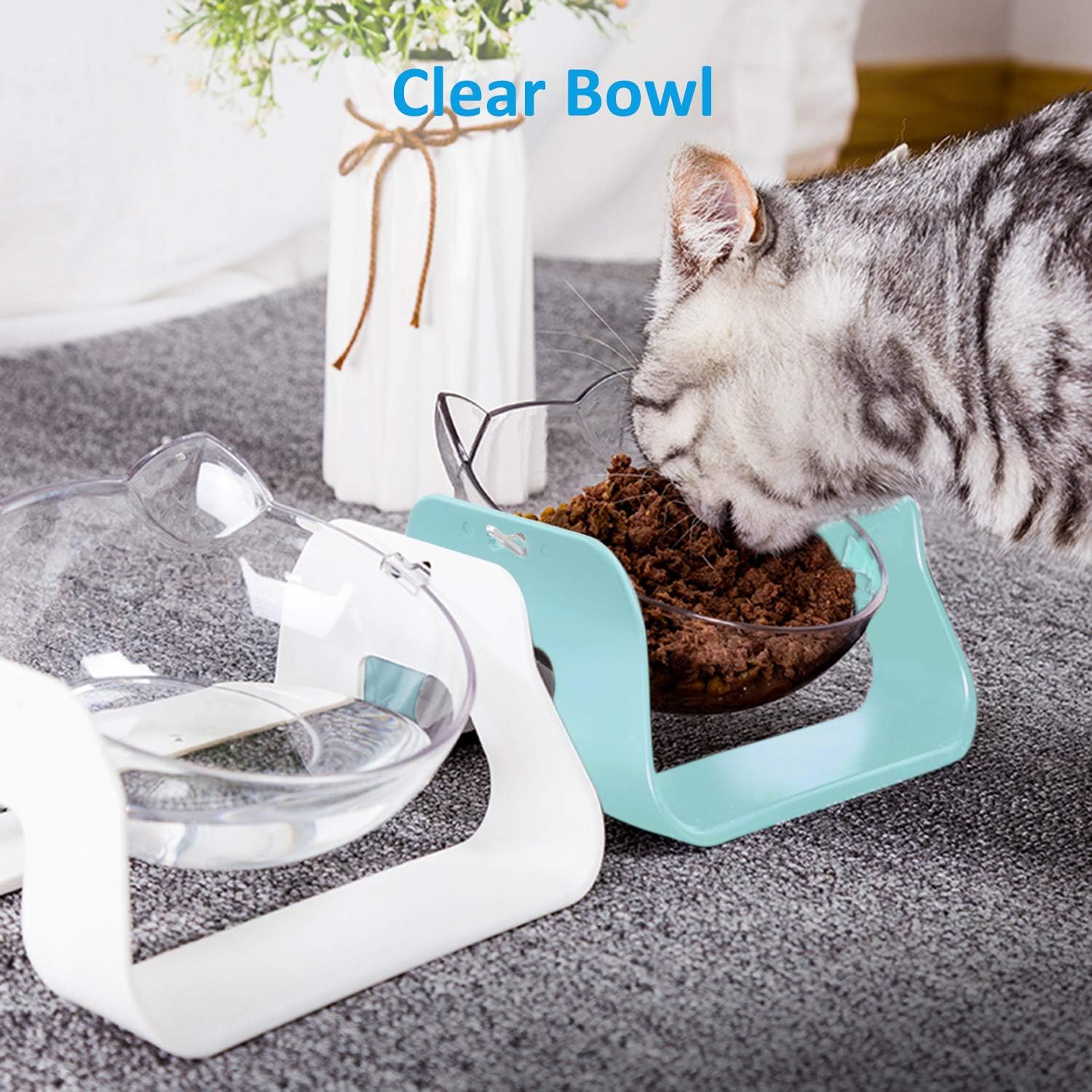 Cat Bowl Raised Stand Tilted Angled,Cute Shallow Elevated Cat Food