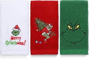 Maracco Christmas Hand Towels 100% Cotton Embroidered Grin-ch, Bathroom Kitchen Dish Towels Christmas Decor Gift Xmas 14x29 Inch Set of 3