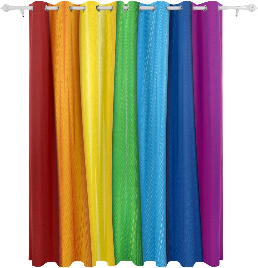 Orediy 2 Panels Blackout Window Curtains Rainbow Color Stripes Thermal Insulated Bedroom Living Room Window Treatment Grommet Drapes Home Decor 140x213CM Per Panel