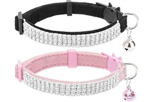 EXPAWLORER Soft Velvet Safe Cat Collars for Girl Cats -2 Pack Rhinestones Bling Diamante Adjustable Collars Breakaway- Chirstmas Cat Clollar Gifts with Bells for Boy Cats Kitty and Small Dogs