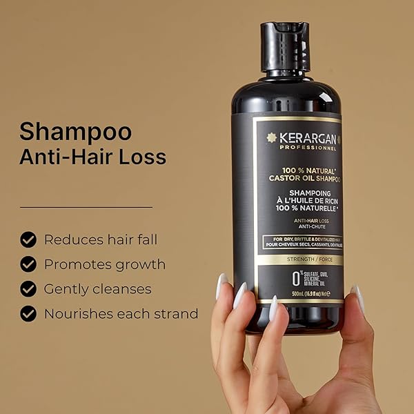 KERARGAN – ANTI-HAIR LOSS SHAMPOO WITH CASTOR OIL – STRENGTHENS & PROMOTES GROWTH – DRY & BRITTLE HAIR – ENRICHED WITH KERATIN, ARGAN OIL, ALOE VERA – SULFATE, GMO & SILICONE-FREE – 16.9 FL OZ