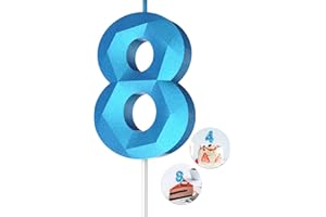 KENJOVIVO Number Birthday Candles(8 Candle Blue) 3D Diamond Shape Number Happy Birthday Cake Candles for Birthday Party Wedding Decoration Reunions Theme Party