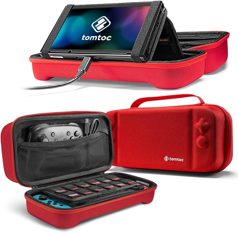 Hard Storage Case Compatible with Nintendo Switch, tomtoc Original Protective Hardshell Travel Handle Case Carrying Bag Cover fit Nintendo Switch Console and Accessories, 24 Game Card Slots: Video Games