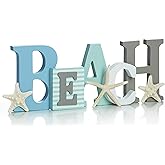 Wooden Beach Word Sign with Trio of Loose Starfish - Tropical Beach Home Decor