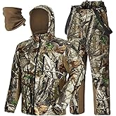 TIDEWE Hunting Clothes for Men with Face Mask, Silent Waterproof Hunting Jacket and Adjustable Bibs, Safety Strap Compatible