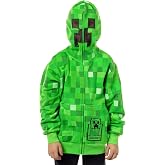 Mad Engine Minecraft Boys' I Am Creeper Allover Pixel Design Big Kids Full-Zip Hoodie Rubber Creeper Zipper Pull